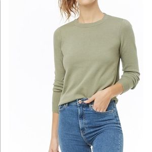 Sage green ribbed trim sweater